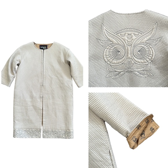 Rara Avis Jackets & Blazers - Rara Avis Jacket by Iris Apfel Owl Pattern Quilted Cream Gray Size Large